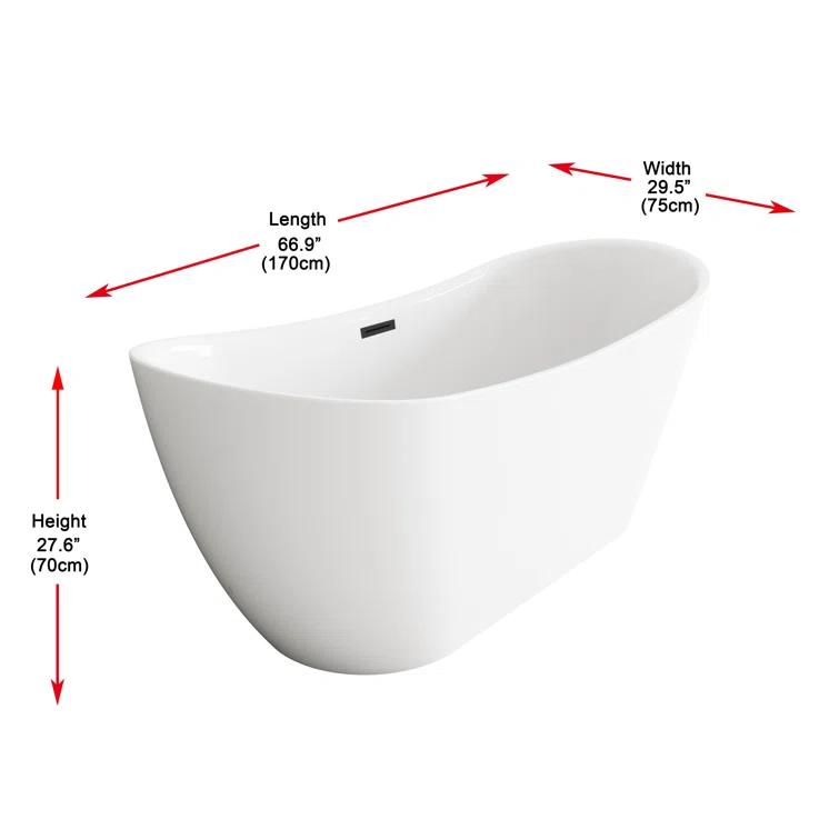 Living District 67 Inch Bathtub in Glossy White with Trim BT30467GW-MBK