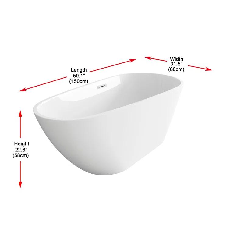 59 Inch Bathtub in Glossy White with Trim