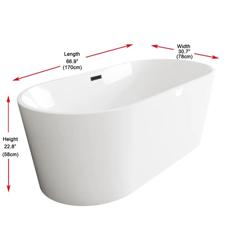 Living District 67 Inch Bathtub in Glossy White with Trim BT30167GW-MBK