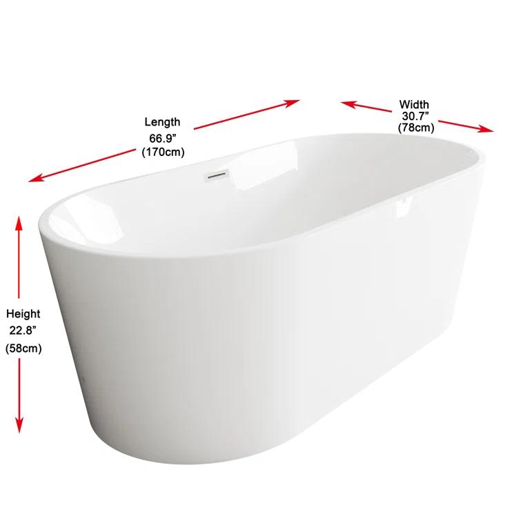 Living District 67 Inch Bathtub in Glossy White with Trim BT30167GW-BNK