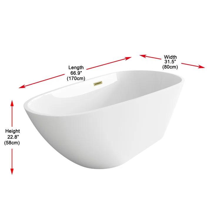 Living District 67 Inch Bathtub in Glossy White with Trim BT30267GW-BGD