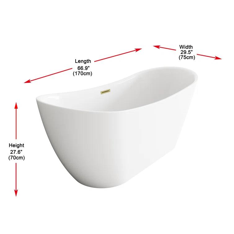 67 Inch Bathtub in Glossy White with Trim