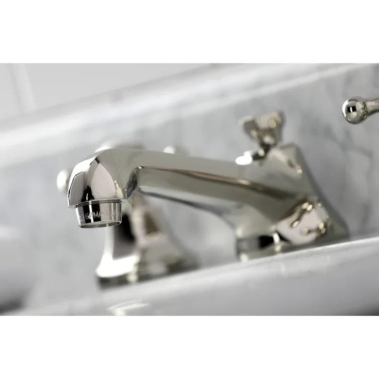 Kingston Brass Metropolitan Two-Handle 3-Hole Deck Mount Widespread Bathroom Faucet with Brass Pop-Up Drain