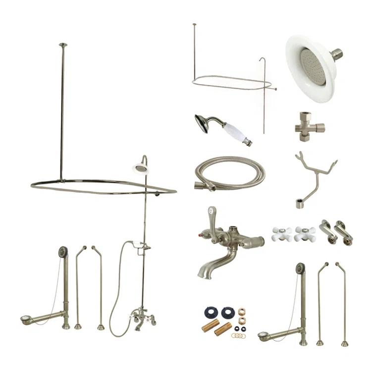 Kingston Brass Kingston Brass Vintage Three-Handle 2-Hole Tub Wall Mount Clawfoot Tub Faucet Package with Shower Enclosure and Hand Shower CCK1182PX