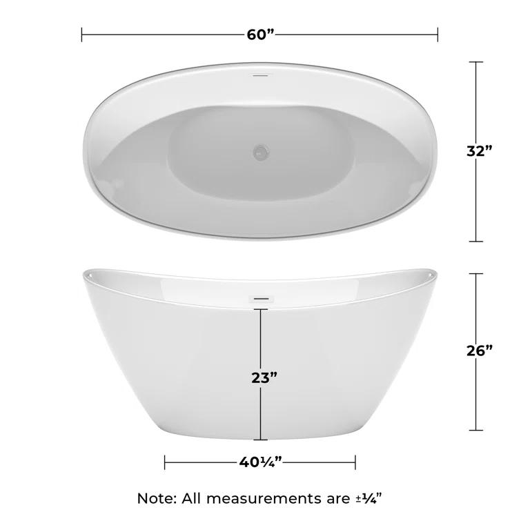 Wyndham Collection WCBTE652060SWATPPC Dorrit 60" x 32" Freestanding Soaking Acrylic Bathtub with Faucet