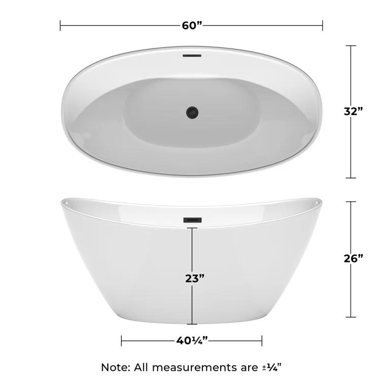 Dorrit 60" x 32" Freestanding Soaking Acrylic Bathtub with Faucet