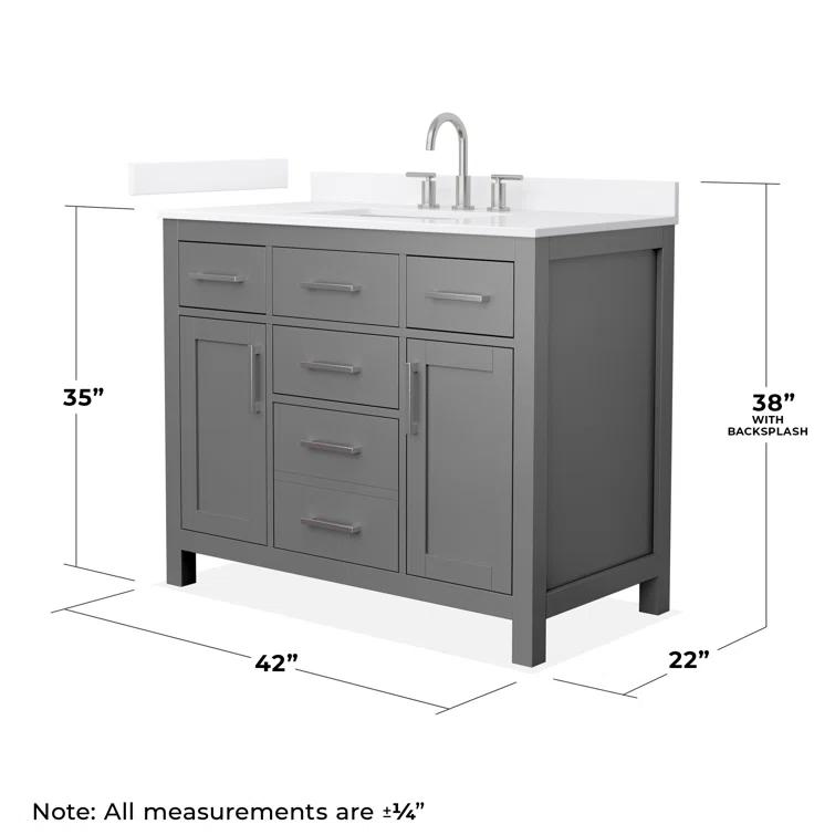 Wyndham Collection Beckett 42" Freestanding Single Bathroom Vanity with Quartz Top