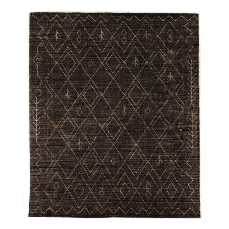 Espresso Hand-Knotted Wool and Cotton Moroccan Area Rug, 9' x 12'