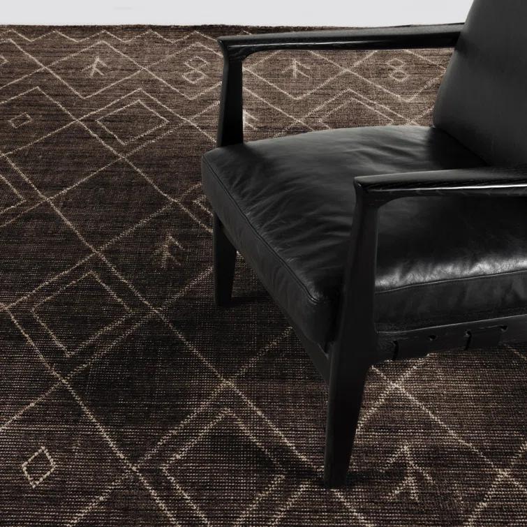 Espresso Hand-Knotted Wool and Cotton Moroccan Area Rug, 9' x 12'