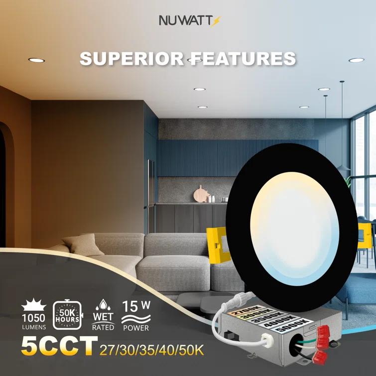 Panel Downlight 6'' Selectable Color Temperature Dimmable Air-Tight IC Rated LED Canless Recessed Lighting Kit