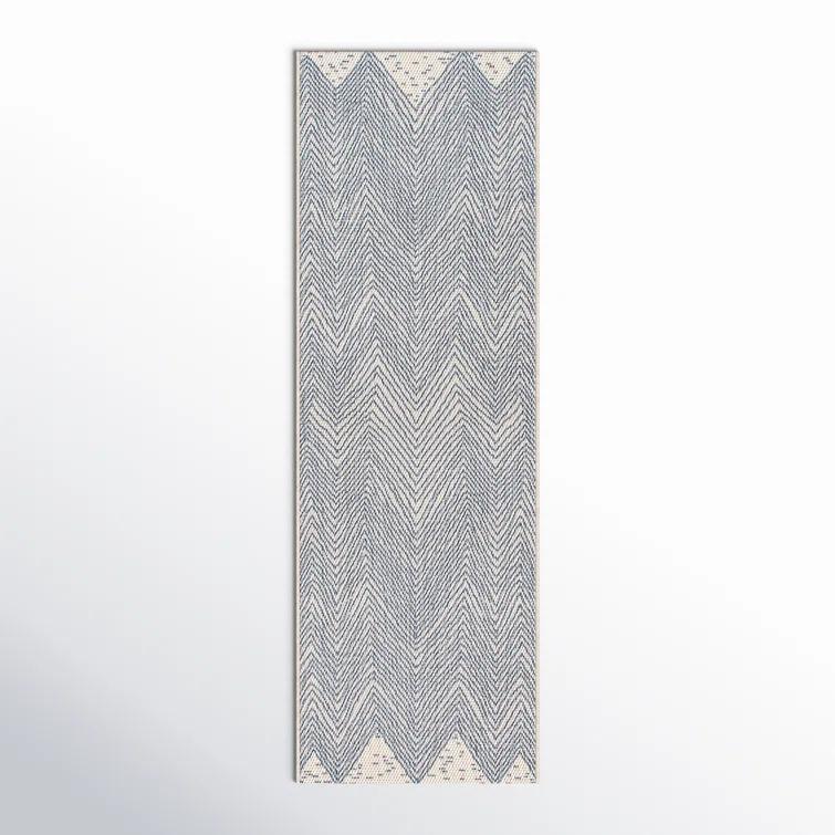 Dunham Abstract Indoor/Outdoor Area Rug for Living Room Patio Deck Front Porch Kitchen, Blue/Ivory