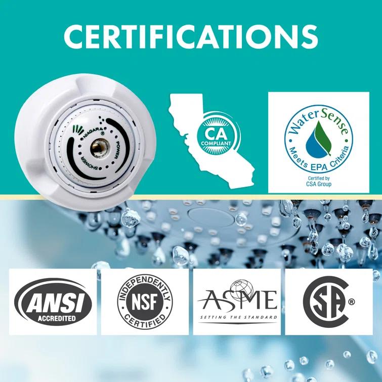 Niagara Conservation Niagara Conservation N2917 Earth Spa 3-Spray with 1.75 GPM 2.7-in. Wall Mount Adjustable Fixed Shower Head in White, 1-Pack | Bathroom Shower Head Sprayer with Pressure Compensation Technology N2917