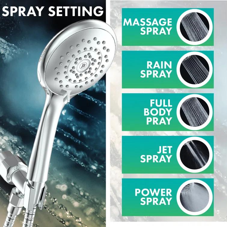Niagara Conservation Niagara Conservation N9415CH-HH Healthguard 5-Spray with 1.5 GPM 4.3-in. Wall Mount Handheld Shower Head in Chrome with Removable Faceplate, 1-Pack | Bathroom Shower Head with Pressure Compensation N9415CH-HH
