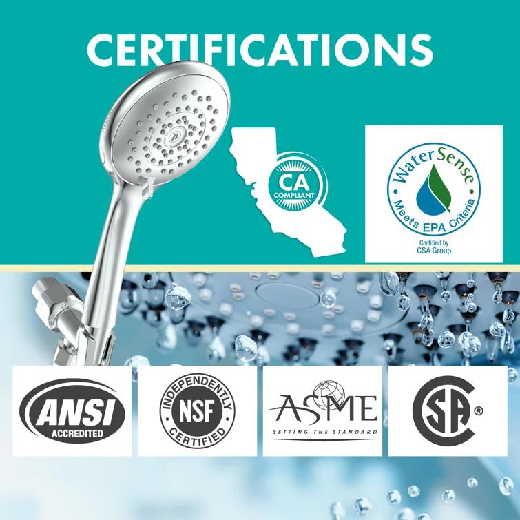 Niagara Conservation Niagara Conservation N9415CH-HH Healthguard 5-Spray with 1.5 GPM 4.3-in. Wall Mount Handheld Shower Head in Chrome with Removable Faceplate, 1-Pack | Bathroom Shower Head with Pressure Compensation N9415CH-HH