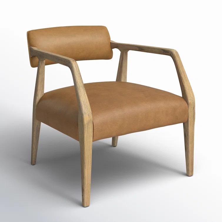 Nubuck Cognac Leather and Oak Accent Chair