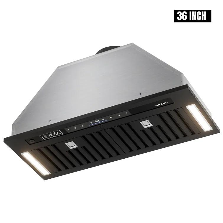 36 In. 900 Cfm Insert Range Hood In Black Stainless Steel With Dishwasher Filter