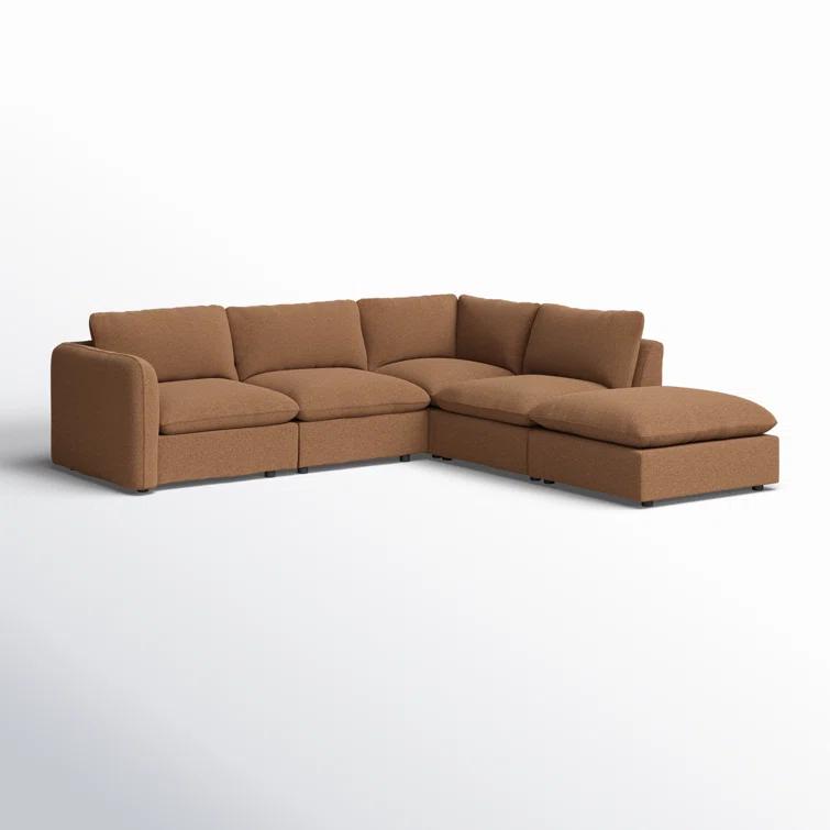 Verbena 4-Piece Sectional Sofa With Ottoman - Brown Performance Linen / Right-Facing