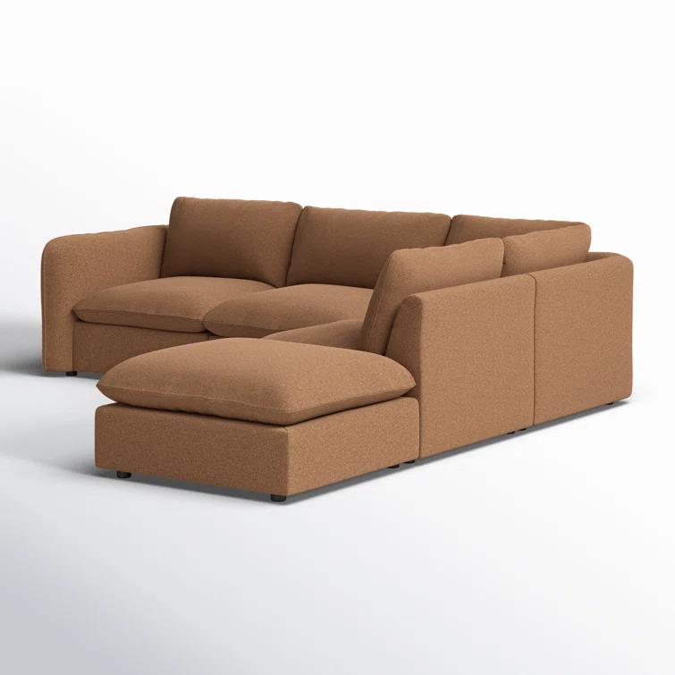 Verbena 4-Piece Sectional Sofa With Ottoman - Brown Performance Linen / Right-Facing