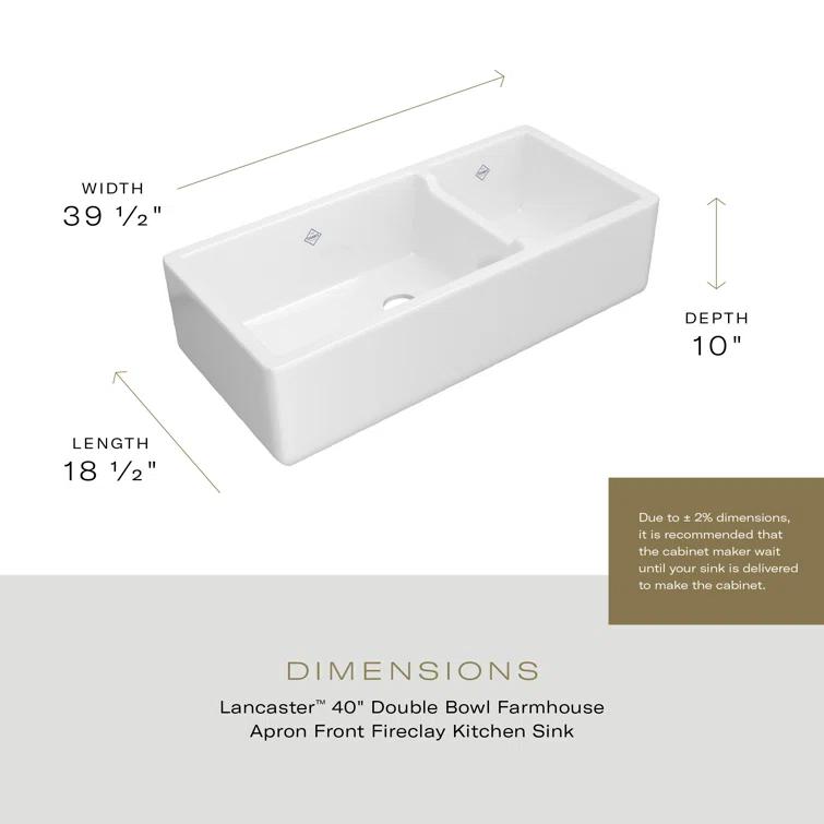 Shaws RC4019WH Lancaster 40" Double Bowl Farmhouse Apron Front Fireclay Kitchen Sink