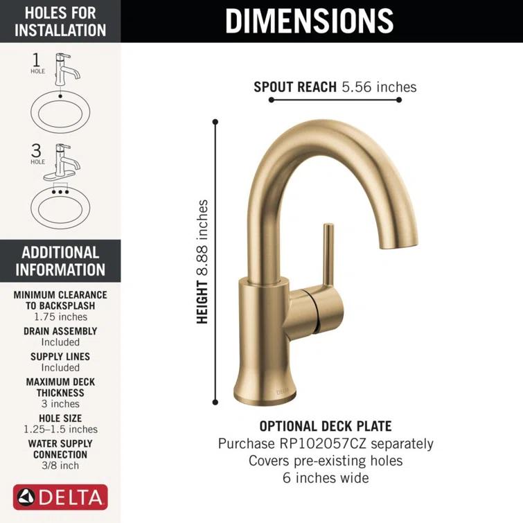 Trinsic Single Hole Bathroom Faucet with Drain Assembly, Single Handle Bathroom Sink Faucet