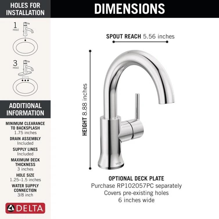 Trinsic Single Hole Bathroom Faucet with Drain Assembly, Single Handle Bathroom Sink Faucet