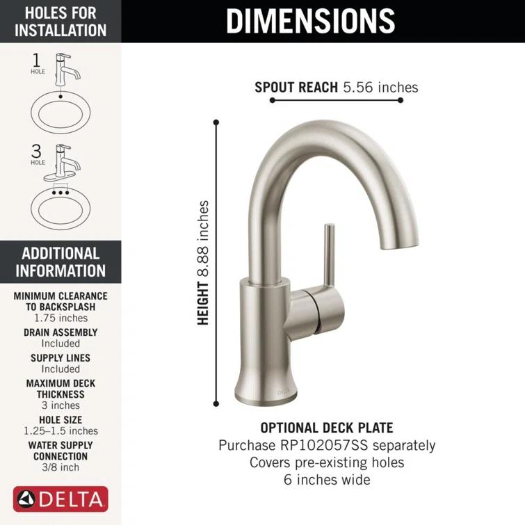 Trinsic Single Hole Bathroom Faucet with Drain Assembly, Single Handle Bathroom Sink Faucet