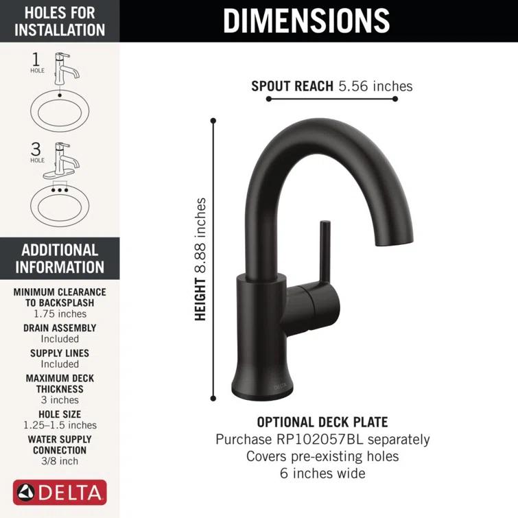 Trinsic Single Hole Bathroom Faucet with Drain Assembly, Single Handle Bathroom Sink Faucet