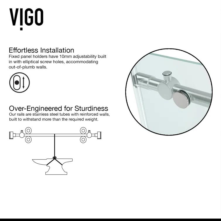 VIGO Winslow 48" W x 36" D x 80" H Sliding Frameless Shower Enclosure with 3/8  Clear Glass&Base VG6051STCL48WL