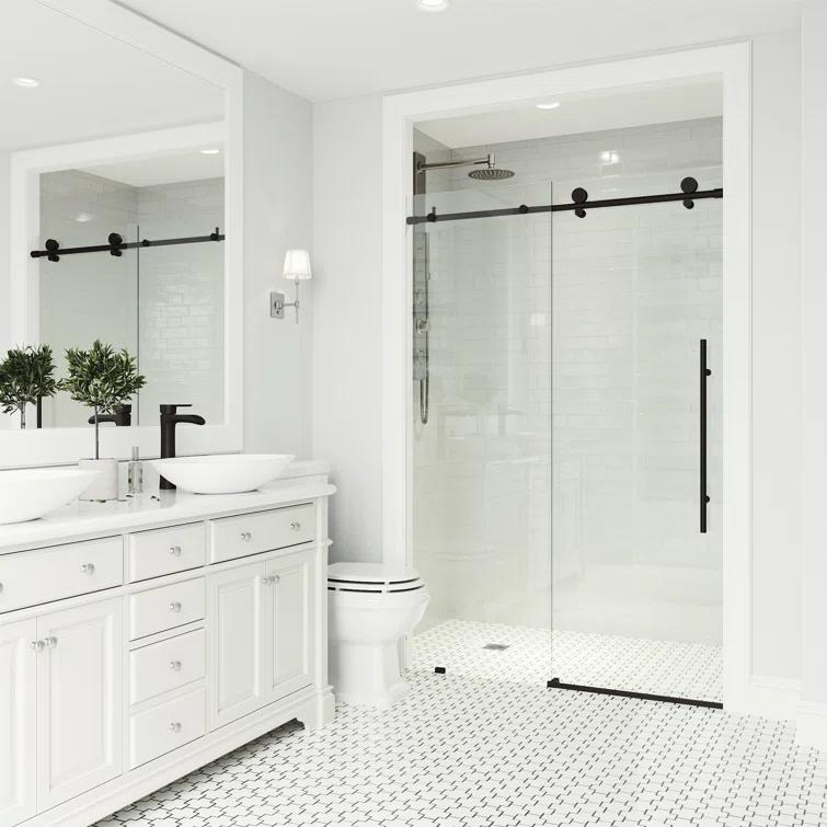 Elan E-Class 68-72" W x 76" H Sliding Frameless Shower Door with 3/8" Clear Glass