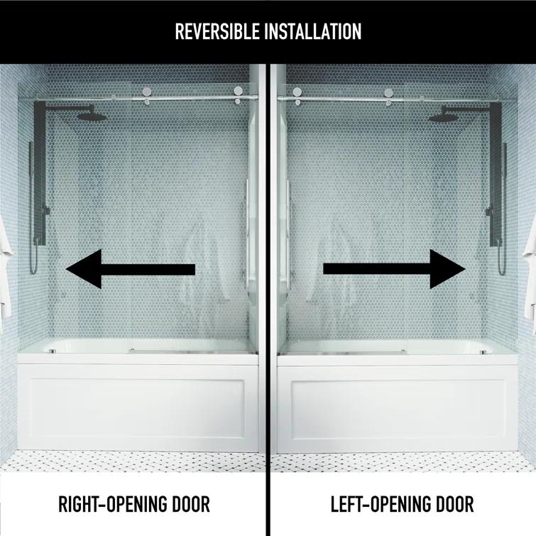 Elan E-Class 56-60" W x 66" H Sliding Frameless Tub Door with 3/8" Clear Glass