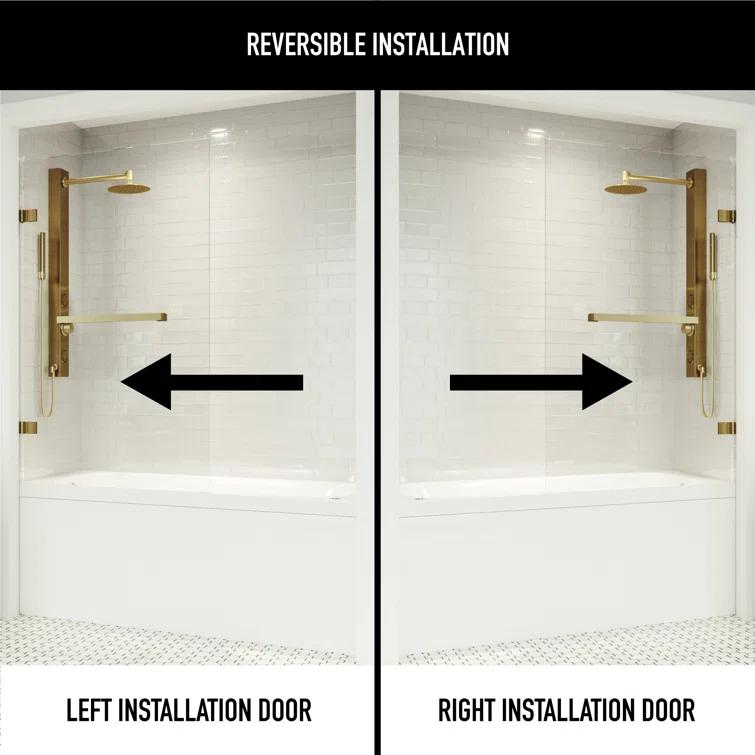 Rialto 34" W x 58" H Hinged Frameless Tub Door with with 5/16" Glass