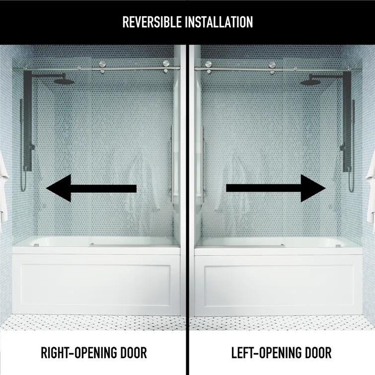 Elan E-Class 56-60" W x 66" H Sliding Frameless Tub Door with 3/8" Clear Glass