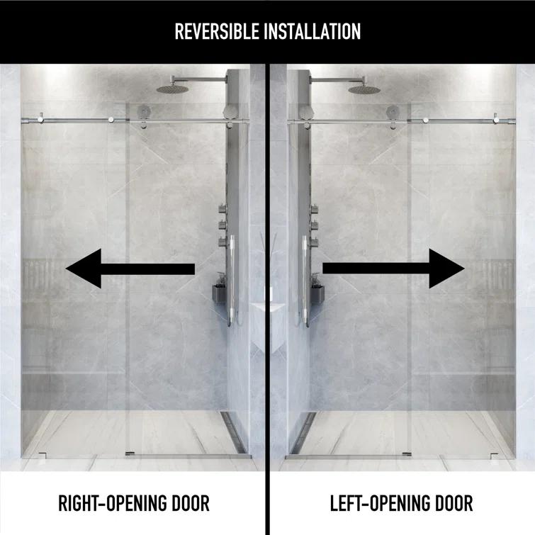 Elan Hart 56-60" W x 76" H Sliding Frameless Shower Door with 3/8" Clear Glass