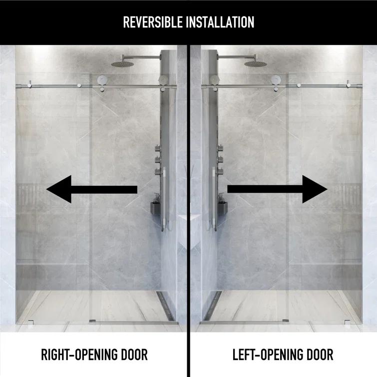 Elan Hart 56-60" W x 76" H Sliding Frameless Shower Door with 3/8" Clear Glass