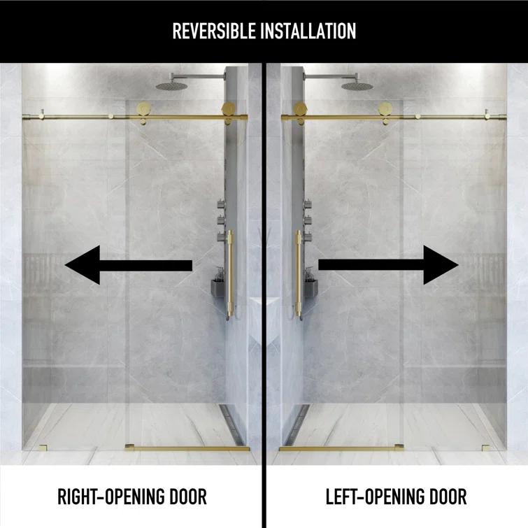 VIGO Elan Hart 68-72" W x 76" H Sliding Frameless Shower Door with 3/8" Clear Glass VG6022MGCL7276