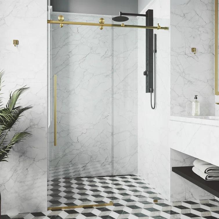 Elan E-Class 68-72" W x 76" H Sliding Frameless Shower Door with 3/8" Clear Glass