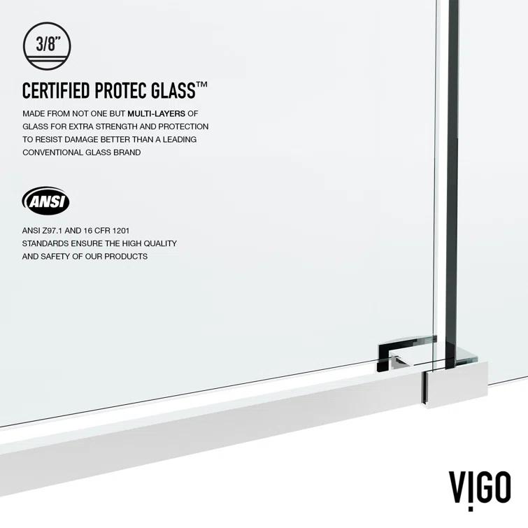 Elan Hart 68-72" W x 76" H Sliding Frameless Shower Door with 3/8" Clear Glass