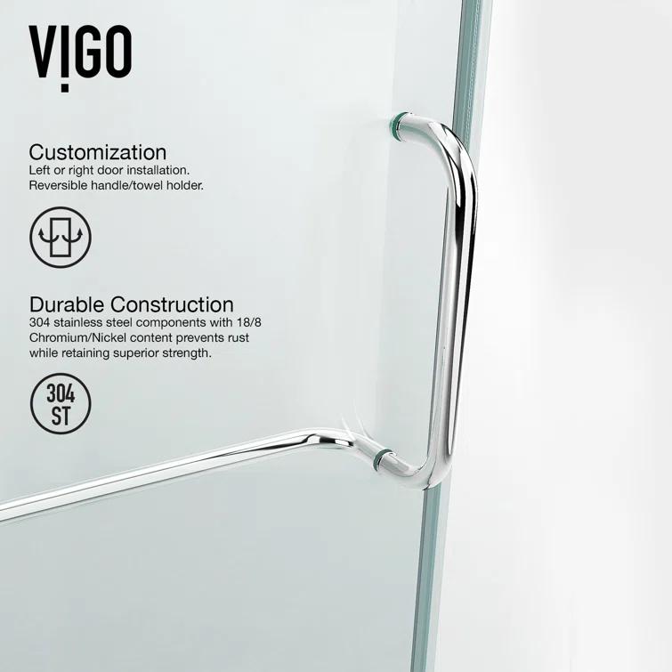 VIGO Monteray 46" W x 30" D x 73" H Hinged Frameless Shower Enclosure with 3/8  Clear Glass VG6011CHCL48