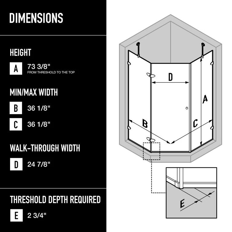 VIGO Verona 38" W x 38" D x 77" H Hinged Frameless Shower Enclosure with 3/8  Clear Glass&Base VG6061CHCL38WS