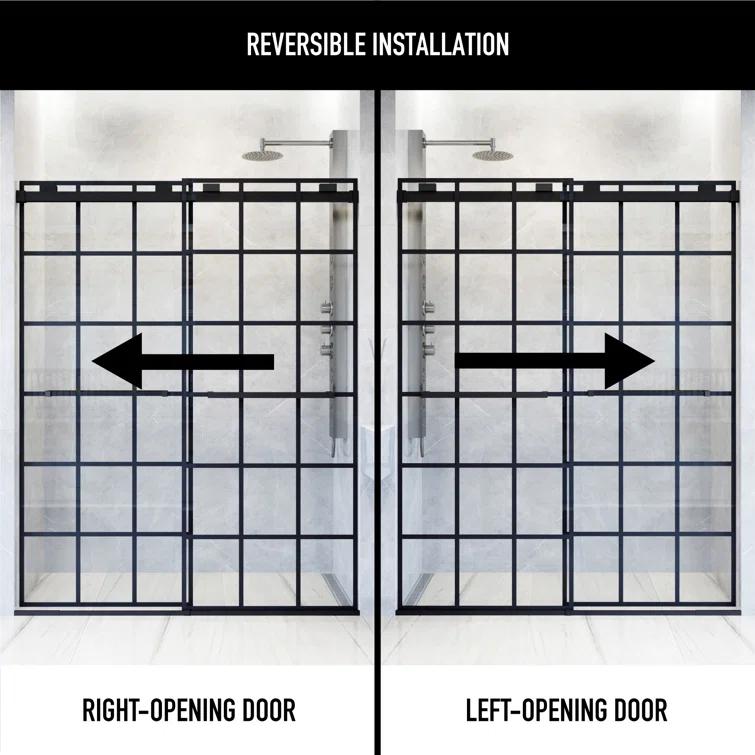 Houston 56-60" W x 76" H Double Sliding Frameless Shower Door with 3/8" Grid Clear Glass