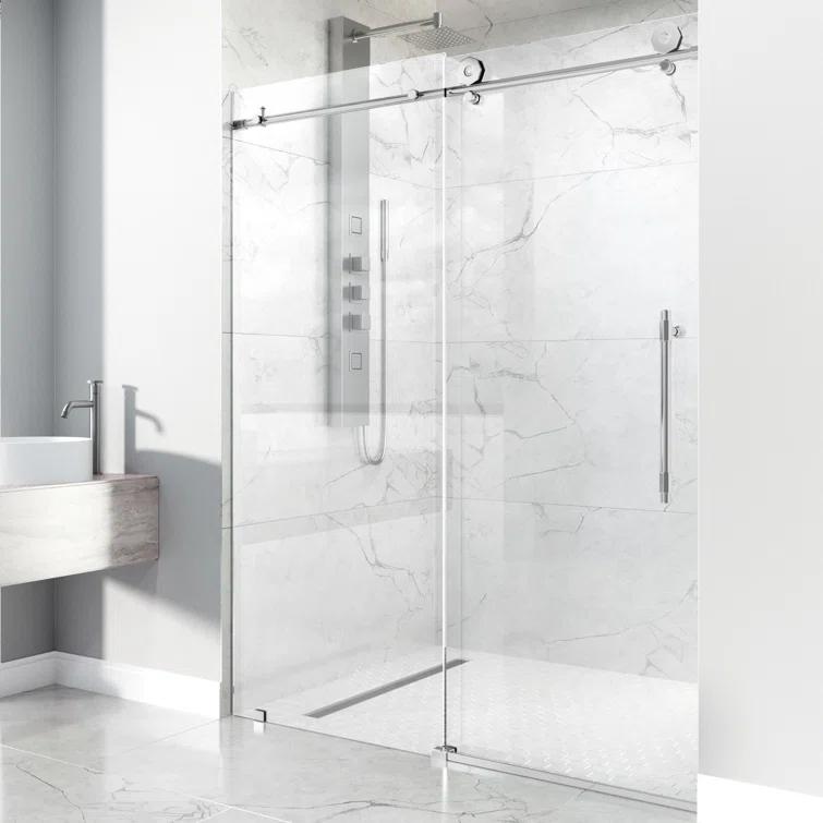 Elan Hart 68-72" W x 76" H Sliding Frameless Shower Door with 3/8" Clear Glass