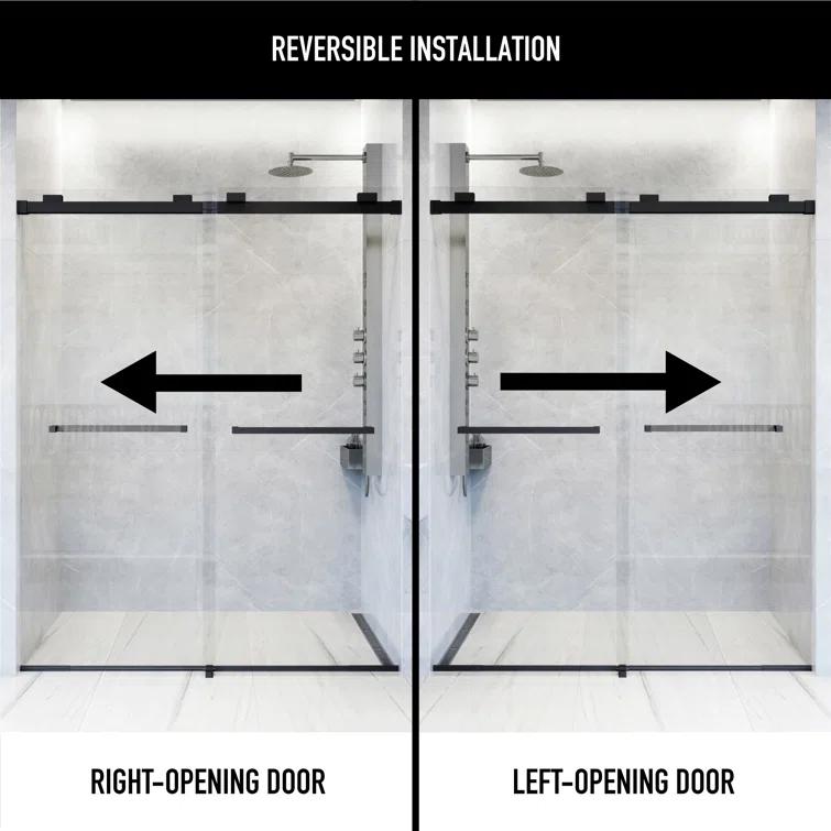 Houston 56-60" W x 76" H Sliding Frameless Shower Door with 3/8" Clear Glass