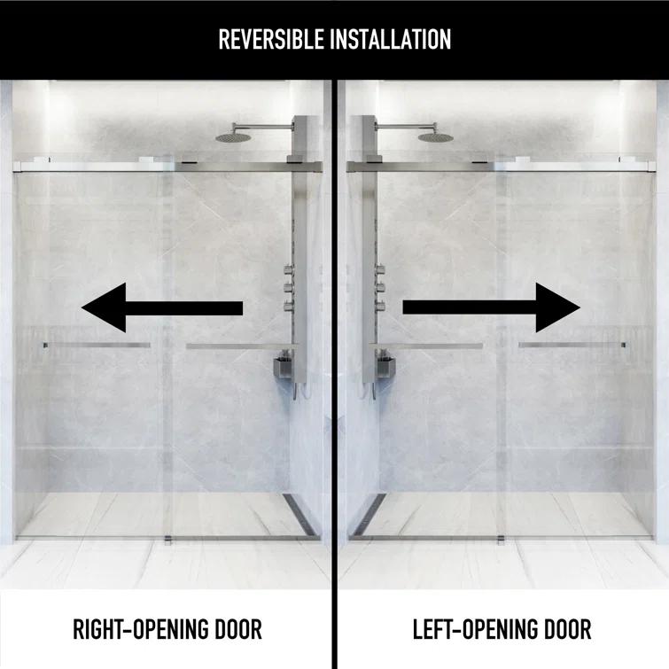 Houston 56-60" W x 76" H Sliding Frameless Shower Door with 3/8" Clear Glass