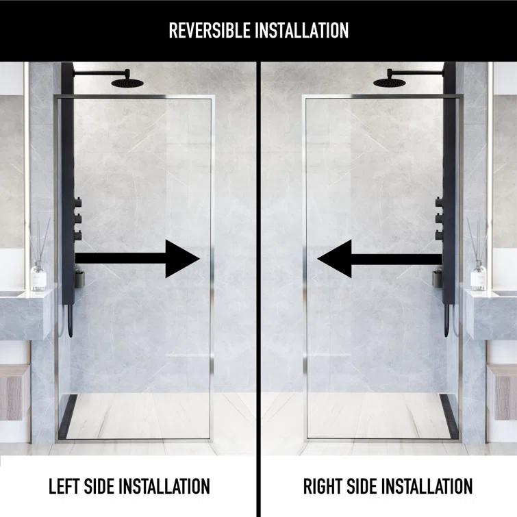 Meridian 34" W x 74" H Fixed Framed Shower Screen with 3/8" Glass