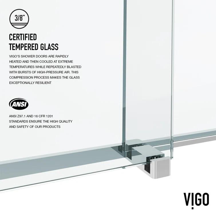 Houston 56-60" W x 76" H Sliding Frameless Shower Door with 3/8" Clear Glass