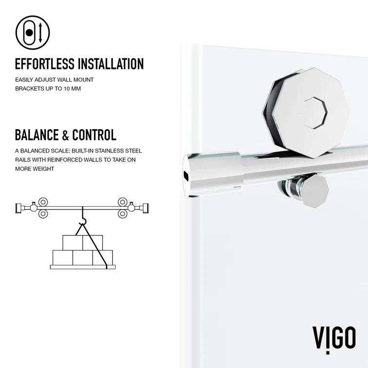 Elan Hart 68-72" W x 76" H Sliding Frameless Shower Door with 3/8" Clear Glass