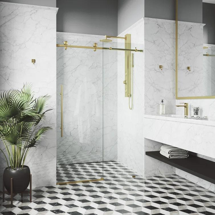 Elan E-Class 68-72" W x 76" H Sliding Frameless Shower Door with 3/8" Clear Glass