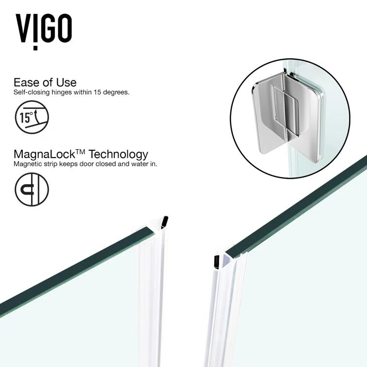 VIGO Piedmont 38" W x 38" D x 79" H Hinged Frameless Shower Enclosure with 3/8 Clear Glass&Base VG6062CHCL38W