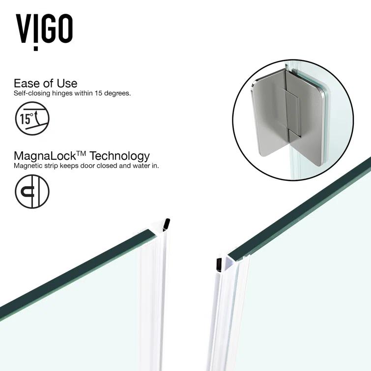 Piedmont 36" W x 36" D x 73" H Hinged Frameless Shower Enclosure with 3/8Clear Glass