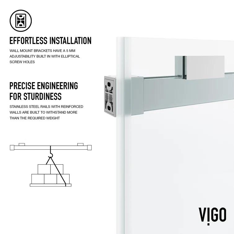 Houston 56-60" W x 76" H Sliding Frameless Shower Door with 3/8" Clear Glass